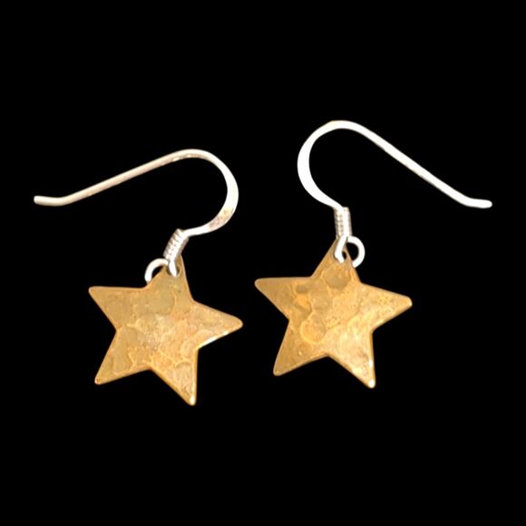 925 Sterling Silver Hook with Copper Tone Star Dangling Earrings 1" Estate Sale - Picture 1 of 5